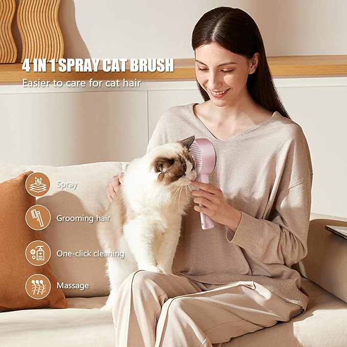 Cloud Care Cat Brush for Indoor Cat Steam Brush for Shedding Spritz Defur Comb for Cats Dogs Steam Brushes for Long Short Hair Cats Dogs Pet Steam Brushes for Massage Grooming Self-Cleaning