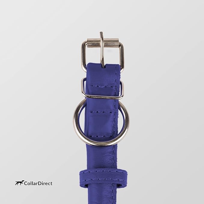 CollarDirect Rolled Leather Dog Collar, Soft Padded Round Puppy Collar, Handmade Genuine Leather Collar Dog Small Large Cat Collars 13 Colors (6-7 Inch, Purple Textured)