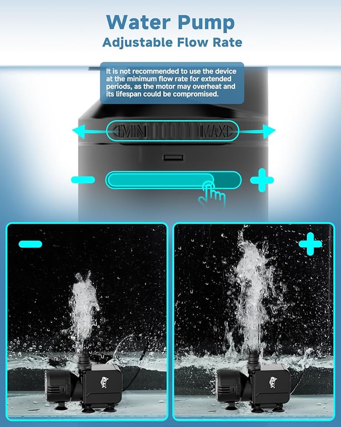 AQQA Dual-Use Aquarium Filter,Fish Tank Filter + Small Water Pump,Filtration,Wave-Making,Dissolved Oxygen,Water Circulation,Water Changes,Fountains Multifunctional Pump,Saltwater Freshwater (18W)