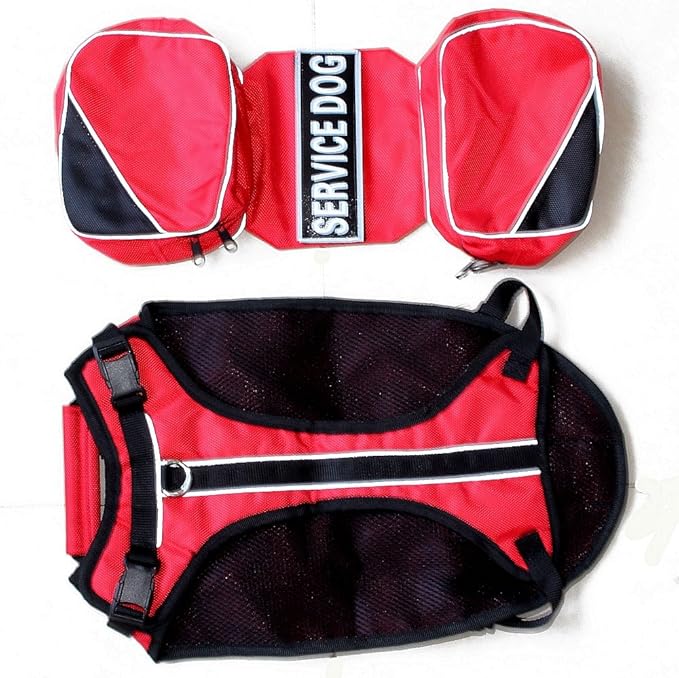 Serijoars Dog Vest Harnesses with Saddlebag Backpack for Camping & Travel - Reflective Hound Hiking Backpack Saddle Bag - Lightweight Vest Harness for Medium & Large Dogs (Red, S)