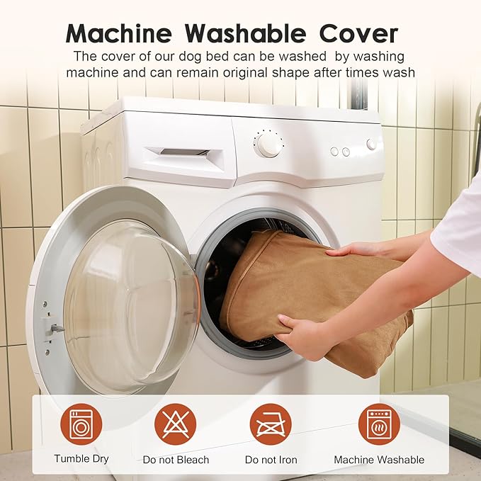 Chew Proof Dog Bed, 3" Memory Foam Dog Bed for Small and Medium Dogs, Removable and Washable Microsuede Cover, Waterproof Liner, Nonskid Bottom, 35x23 Inches M Khaki