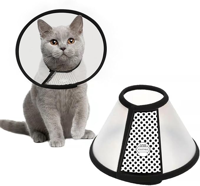 Depets Adjustable Recovery Pet Cone E-Collar for Cats Puppy Rabbit, Plastic Elizabeth Protective Collar Wound Healing Practical Neck Cover, Neck Girth 8.1 in