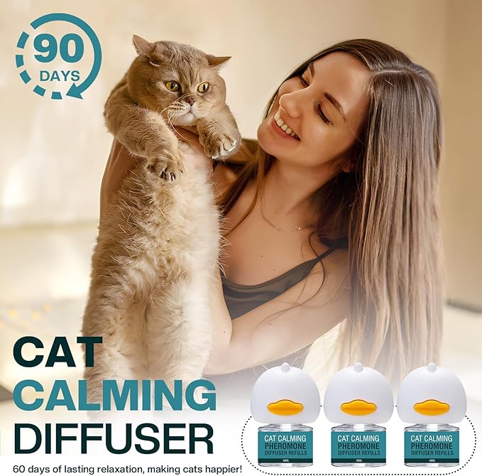 Cat Calming Diffuser 6 in 1 Multicat Calming Pheromones Diffusers Relief Stress Anxiety Fighting Scratching 90 Days Calm Relaxing Pheromone for Cats kit 48ml Refill Fits All Common Diffuser Plug In