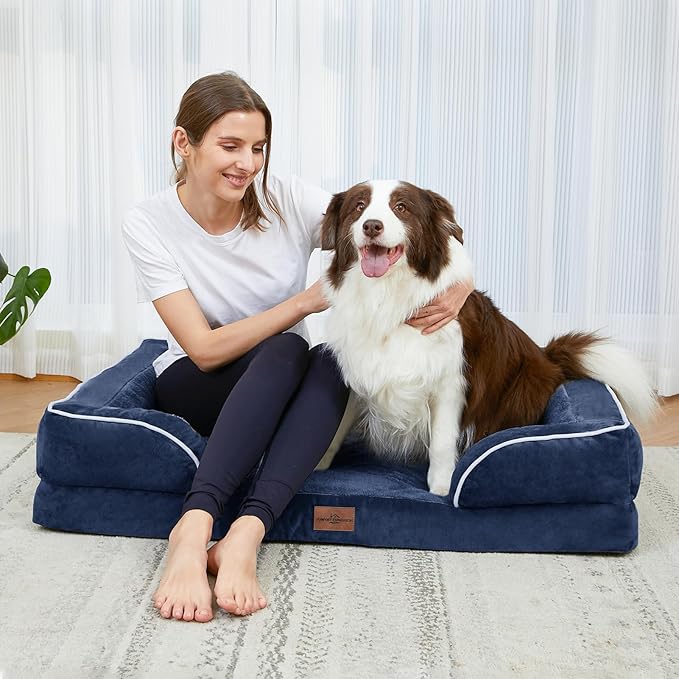 Comfort Expression Small Dog Beds Waterproof Orthopedic Foam Dog Sofa Beds for Medium Dogs Comfy Pet Bed with Washable Removable Cover & Non-Slip Bottom(Small,Navy Blue)