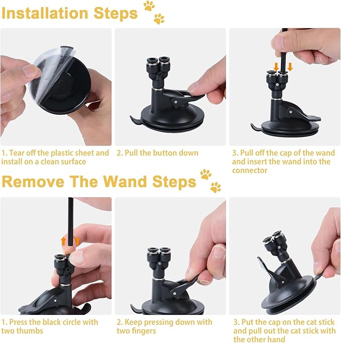 Cat Feather Toys, 14PCS With 2 Slots Super Suction Cup, Detachable 2PCS Wand & 11PCS Replacement Teaser Refills With Bell, Interactive Toy for Indoor Cats Kitten Play Exercise