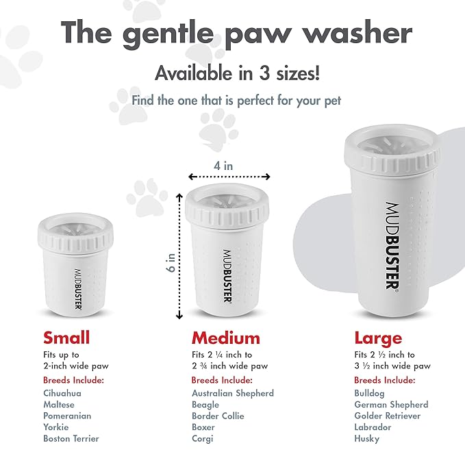 Dexas MudBuster Portable Dog Paw Cleaner, Medium, Bright White Special Edition, Premium Pet Supplies and Accessories