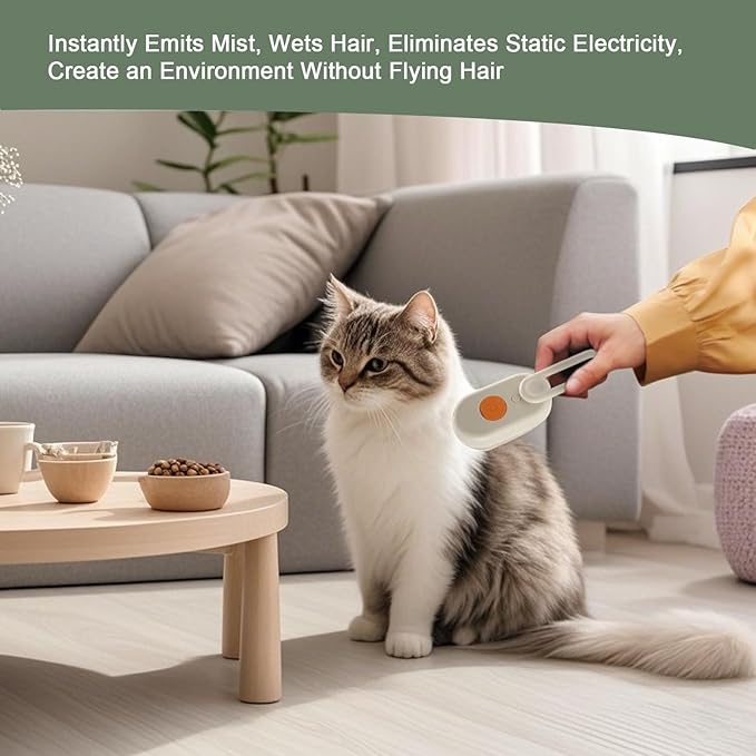 Cat Steam Brush for Shedding, 4 in 1 Rechargeable Pet Steam Brush for Dogs and Cats, Anti-Static, Massage, Cleaning, Shedding & Combing All In One! (Khaki)