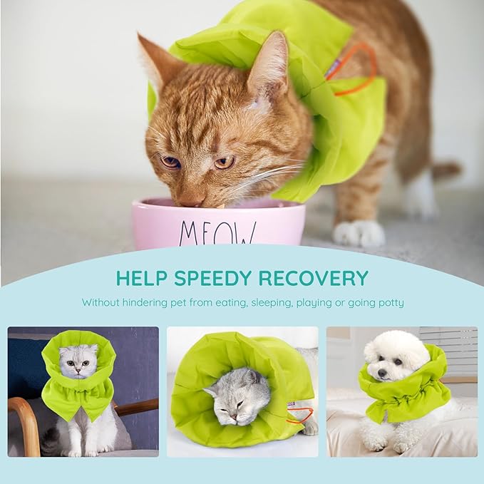 Cat Recovery Collar, Soft Adjustable Cat Cone Alternative, Lightweight Waterproof Fasteners Collars for Cats Kittens Puppies, After Surgery Stop Licking and Daily Use (Green, (Neck 5.5"-9.8"))