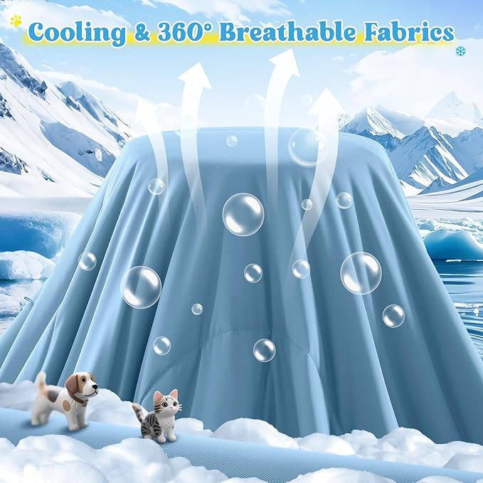 Cooling Blanket for Dogs, Lightweight & Durable Dog Cooling Mat, Q-MAX>0.45 Soft Breathable Pets Comforter for Couch, Bed & Car Essential - Light Blue 50x60 Inches