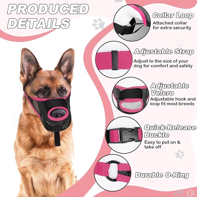 Dog Muzzle, Soft Air Mesh Muzzle for Small Medium Large Dogs Anti Biting Barking Chewing Scavenging, Breathable Adjustable Loop Pets Muzzle with Front Opening Design Allows Panting Drinking (Pink,XL)