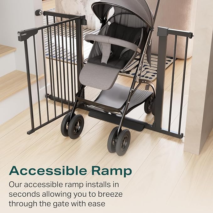 Cumbor 29.7-46" Baby Gate for Stairs, Mom's Choice Awards Winner-Auto Close Dog Gate for The House, Gifts for Mom, Easy Install Pressure Mounted Pet Gates for Doorways, Black