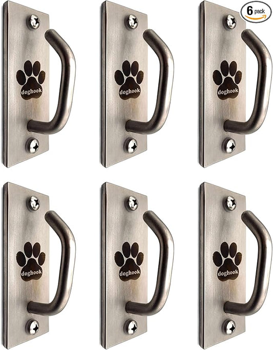 Canine Hitch- Secure Dog Leash Parking Mounted Indoor – Outdoor Wall Hook - Tie Out Stainless Steel Practical Lead Management for Home & Business, Standard Size 6 Pack