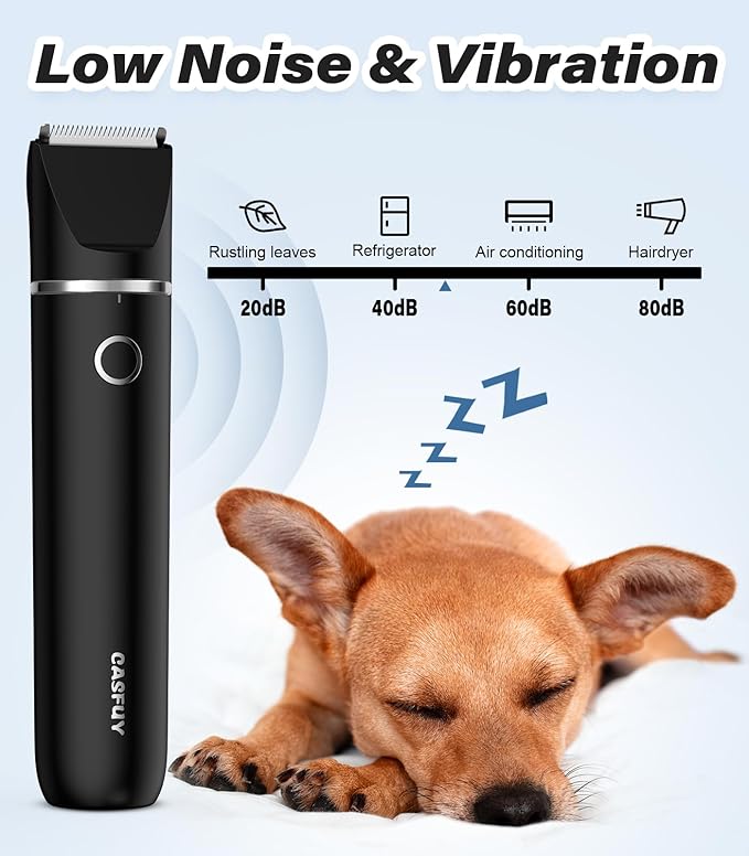 Casfuy Cordless Dog Paw Trimmer - Low Noise Small Dog Clippers with Double Blades USB Rechargeable Grooming Clipper for Dogs Cats and Small Pets for Trimming Hair Around Paws, Eyes, Ears, Face, Rump