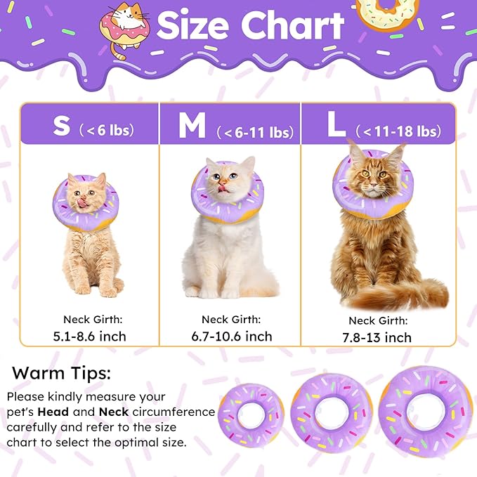 Cat Cone Collar Soft, Cat Recovery Collar for Wound Healing Cute Donut Adjustable Kittens Cones to Stop Licking Comfortable Lightweight Neck Elizabethan Collars for Cats Kittens After Surgery