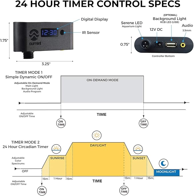 Current USA 36-48" Inch Satellite Freshwater LED Plus Full Spectrum RGB+W Light for Aquariums | Wireless 24 Hour Remote Control Fish Tank Lighting (4507)