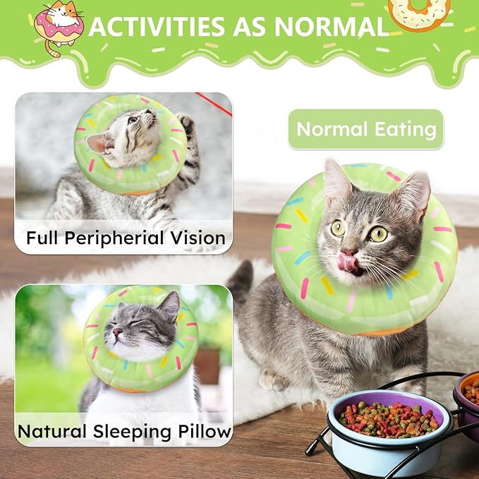 Cat Cone Collar Soft, Cat Recovery Collar for Wound Healing Cute Donut Adjustable Kitten Cones to Stop Licking Comfortable Lightweight Neck Elizabethan Collars for Kittens After Surgery