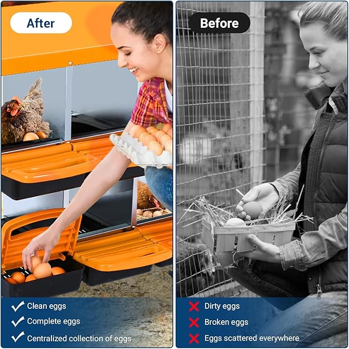 Chicken Nesting Box, 8 Hole 2 Layer Hen Nest Boxes with Legs, Roll Away Eggs Laying Boxes,Cleanable Pull Out Hen Roosting Boxes