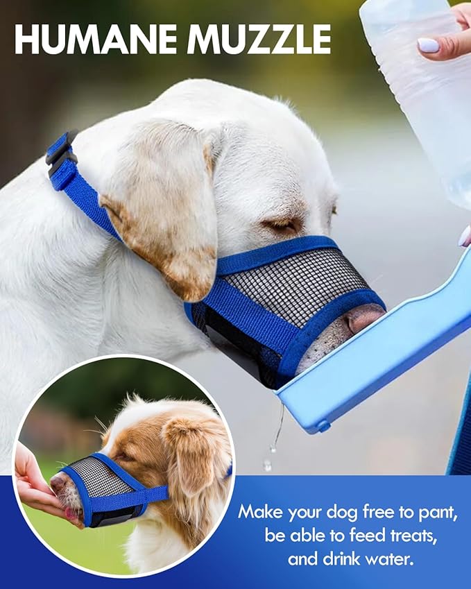 Dog Muzzle, Soft Air Mesh Muzzle for Small Medium Large Dogs Anti Biting Barking Chewing, Breathable Drinkable Adjustable Loop Pets Muzzle for German Shepherd Husky Labrador Retriever (Blue,M)