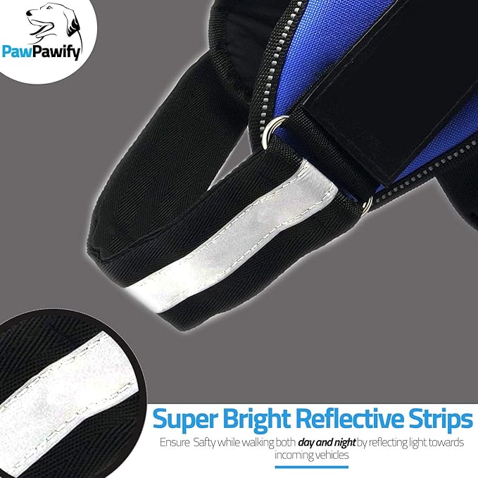 PawPawify Custom No Pull Dog Harness with Name and Phone Number, Heavy Duty Personalized Pet Vest to Prevent Tugging, Pulling, or Choking, Training and Walking (Black, XL (60-85 LBS))