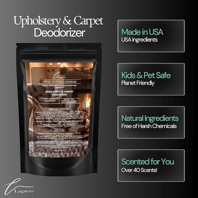 Cocoa Butter Cashmere Carpet Freshener Powder: Powerful Odor Eliminator for Home, Upholstery Deodorizer, Carpet Deodorizer, Pet Urine, Cat Litter Box - Cocoa Butter Cashmere Fragrance.