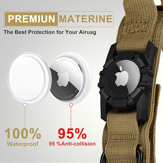 Tactical AirTag Dog Collar - Heavy Duty, Adjustable GPS Collar Compatible with Apple AirTag, with Holder & Control Handle for Medium/Large Dogs [ Brown, L ]