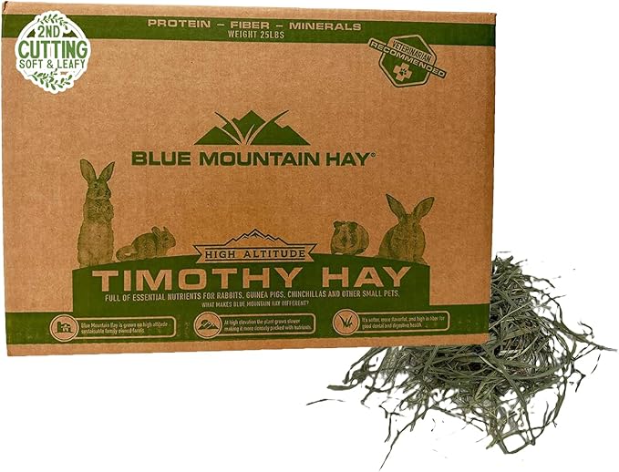 Blue Mountain Hay | Fresh 2nd Cutting Timothy Grass Hay (25 Pounds) | Soft & Leafy, Balanced Nutrition | High-Altitude Hay Pet Food for Adult Rabbits, Guinea Pigs, Chinchillas, and Other Small Pets