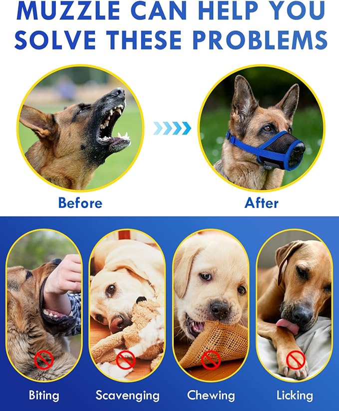 Dog Muzzle, Soft Air Mesh Muzzle for Small Medium Large Dogs Anti Biting Barking Chewing, Breathable Drinkable Adjustable Loop Pets Muzzle for German Shepherd Husky Labrador Retriever (Blue,L)