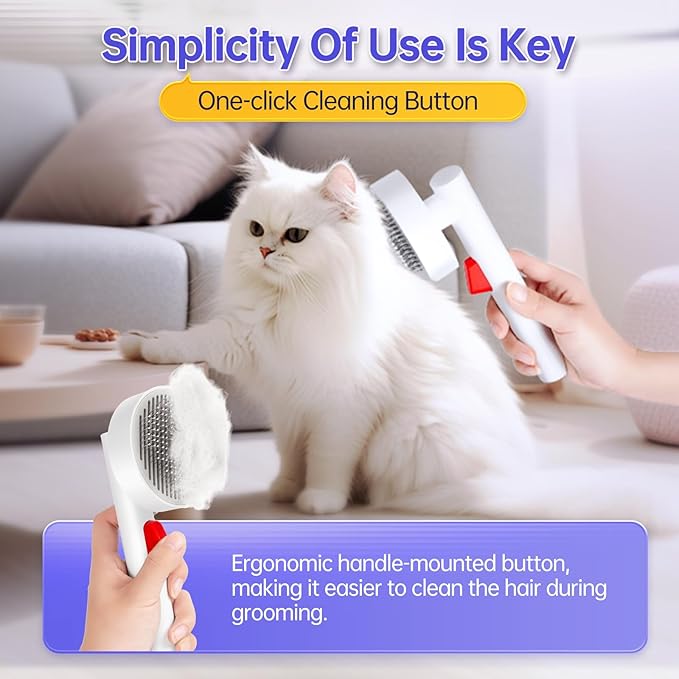 Cat Brush for Shedding with One-Click Button, Pet Comb for Indoor Cats, Suitable for Long or Short Haired Cats, Small and Medium Dogs, Grooming for Puppy Kitten Massage Removes Loose Fur