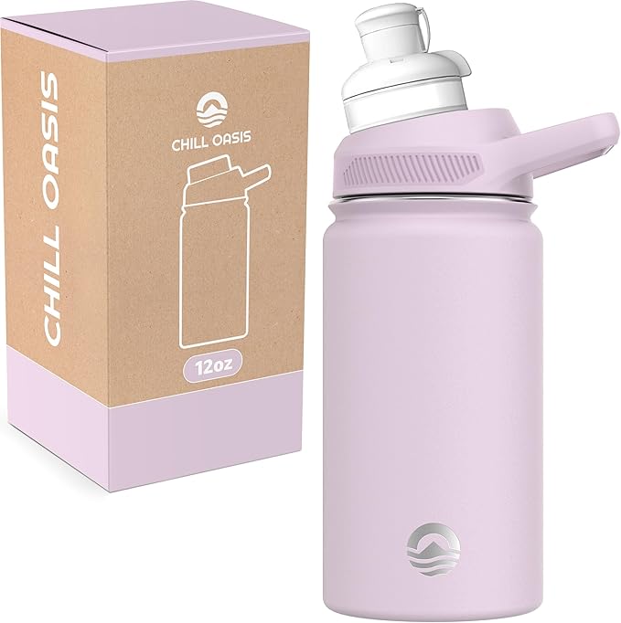 Chill Oasis Water Bottle | Compatible With Popular Flavor Cartridges | BPA Free, Leak Proof, Double-Walled Vacuum Insulated Stainless Steel, and Dishwasher Safe | Cold for 24 Hours (Lavender, 12oz)