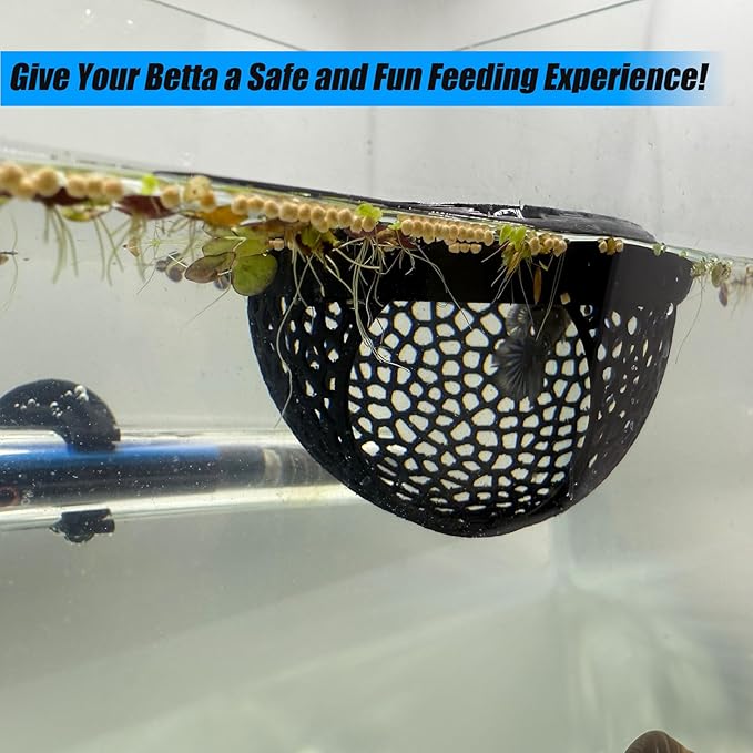 Aquarium Floating Betta Fish Skins, Betta or Shrimp Feeder, Cave and Hammock, Small Fish Feeding Rings, Aquarium Hiding Feeding Decorative Accessories (Black)