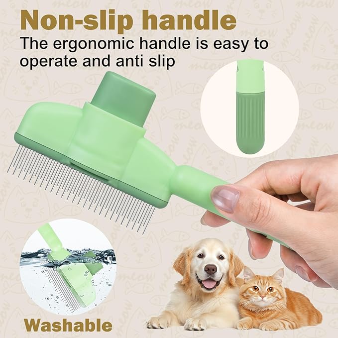 Cat Comb Dog Comb Pet Hair Removal Tool 6 Pack, Flea Combs for Cats and Dog, Grooming Brush with One-Click Self-Cleaning, Pet Grooming Supplies for Cats & Dogs