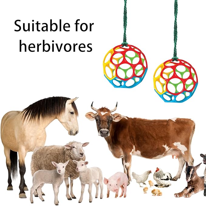 Besimple 2 Pack Horse Treat Ball Hay Feeder Toy, Goat Feeder Ball Hanging Feeding Toy for Horse Goat Sheep Relieve Stress (Colorful)