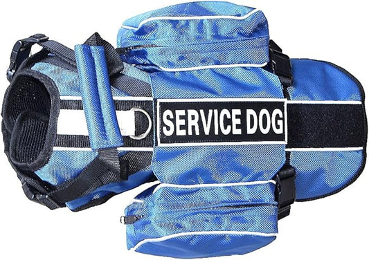 Serijoars Dog Vest Harnesses with Saddlebag Backpack for Camping & Travel - Reflective Hound Hiking Backpack Saddle Bag - Lightweight Vest Harness for Medium & Large Dogs (Blue, M)