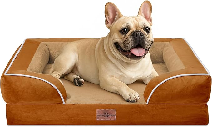 Comfort Expression Small Dog Beds Waterproof Orthopedic Foam Dog Sofa Beds for Medium Dogs Comfy Pet Bed with Washable Removable Cover & Non-Slip Bottom(Small,Caramel)