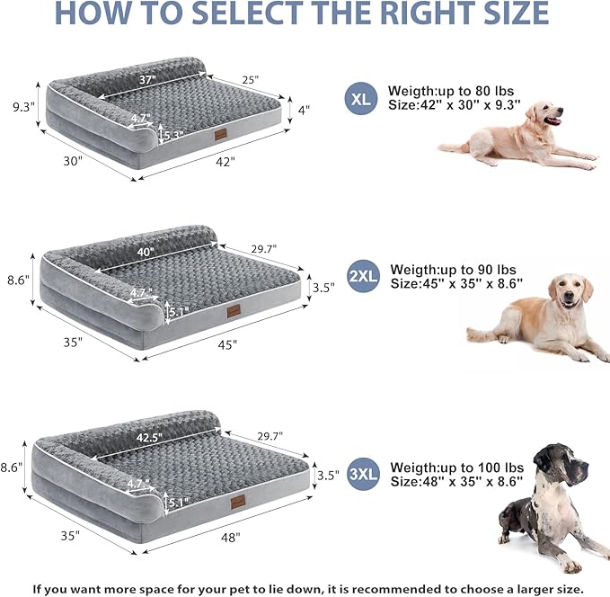 BFPETHOME Orthopedic Dog Beds for Large Dogs-Waterproof Sofa Dog Bed with Removable Washable Cover, Big Pet Bed with Waterproof Lining and Nonskid Bottom,Pet Bed for Large Dogs