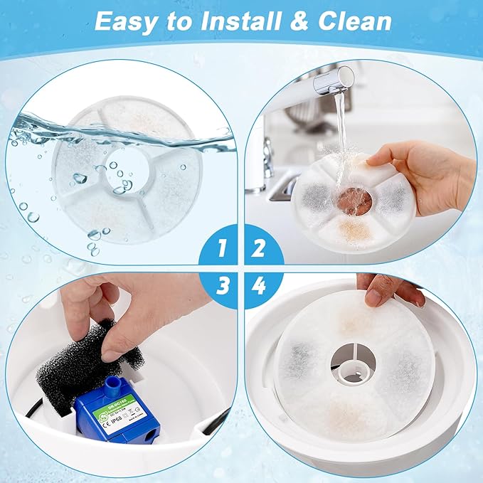 Cat Fountain Filter, 16 Pcs Cat Water Fountain Filters Replacement, 3-Filtration System Round Carbon Filters Compatible with 81oz / 2.4L Round Automatic Pet Dog Water Fountain Dispenser