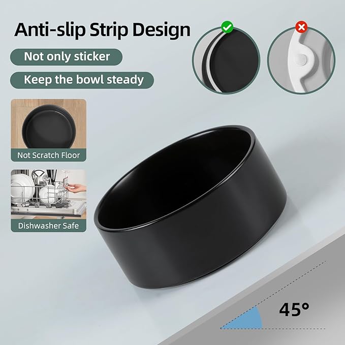 Ceramic Raised Double Bowls Set with Stand, Food & Water Bowls for Large Breed Dogs, Weighted Dog Dishes, Pet Bowl(8.2'',60OZ, Black)