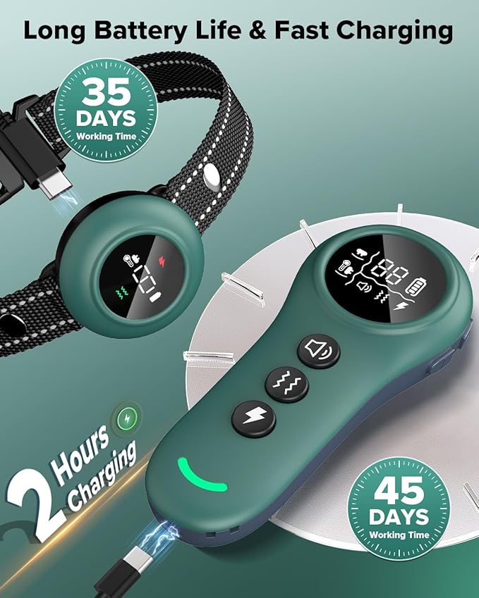 [New 2025] 2-in-1 Dog Shock Collar & Bark Collar – 3300FT Dog Training Collar with Remote, Automatic Anti-Barking, 5 Adjustable Sensitivity Levels, IP67 Waterproof E-Collar for Small Medium Large Dogs