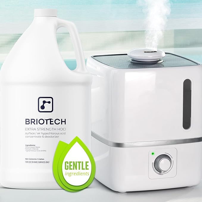BRIOTECH Extra Strength HOCl Cleaner, 500 PPM Hypochlorous Acid Concentrate, ULV Foggers & Humidifiers, Professional Deodorizer for Dental, Offices, Schools, Homes, Peroxide Free, 1 Gallon (4 Pack)