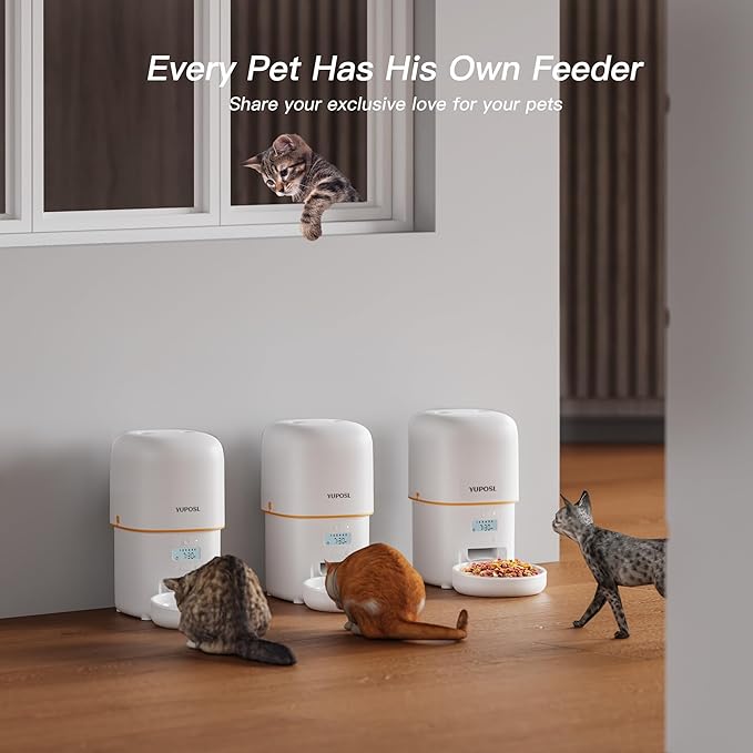 Automatic Cat Feeder - 2L Cat Food Dispenser, Timed Auto Pet Feeder with 180-day Battery Life, 1-6 Meals Per Day, 1-16 Portion, Ceramic Bowl, Desiccant Bag Keeps Dry Food Fresh, Also for Small Dogs