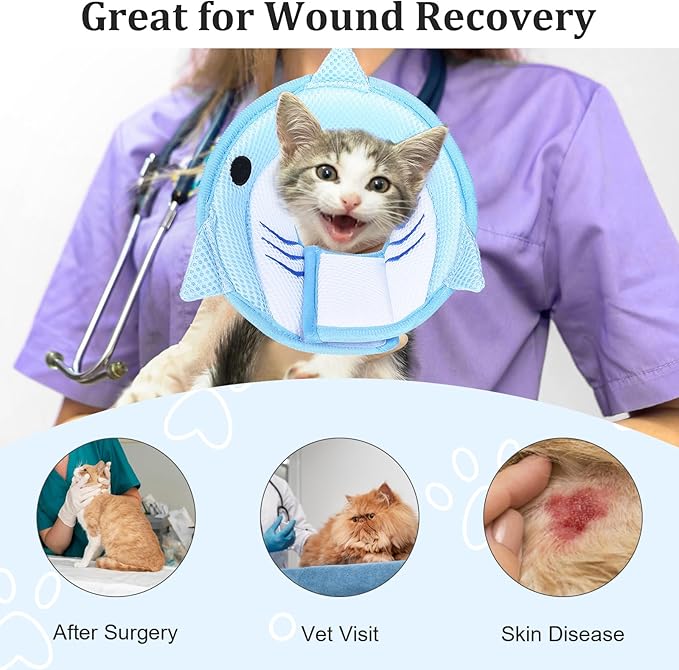 Cat Recovery Collar Adjustable Breathable Lightweight Cat Cone Protective Cats to Stop Licking Scratching After Surgery for Cats Kittens Pets