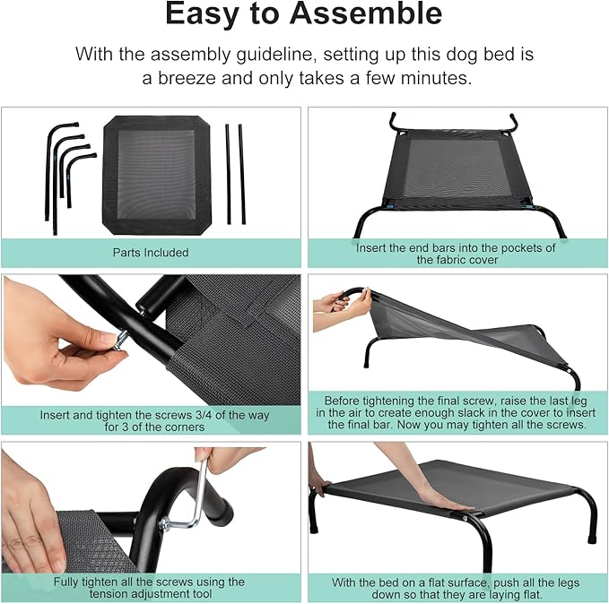 Cooling Elevated Dog Bed with Non-Slip Floor Protectors & Breathable Mesh, Raised Indoor & Outdoor Dog Cot Hammock, 41" L x 32" W x 8" Th, Medium, Grey