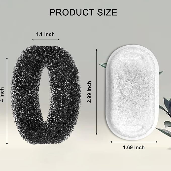 Cat Water Fountain Filters for 108/3.2L& 67oz/2L Stainless Steel Pet Water Dispenser Fountain Filters,12 Cat Fountain Filter Replacement with 12 Sponges