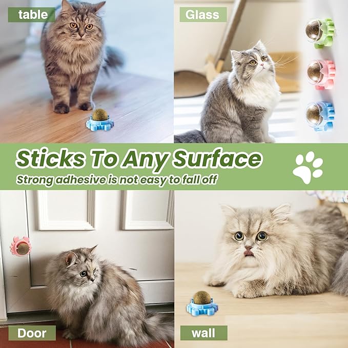 Catnip Toys 4 Pack Catnip Balls Catnip Wall Ball 360° Rotatable Chewing Teeth Cleaning Edible Cat Interactive Toys Indoor Play with Cats Wall Anxiety Relief Cat Chew Ball