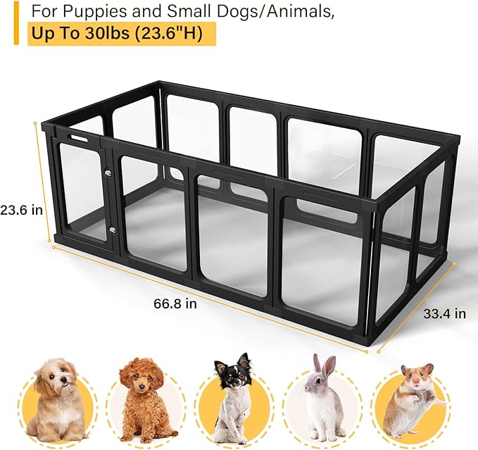Clear Acrylic Dog Playpen, Dog Play Pen for Puppy Cat Rabbit Small Pet, Easy Assemble Pen, Preferable Small Cage, 23.6" H, 12Pcs, Black