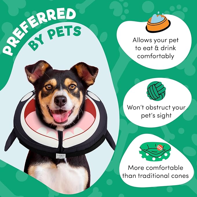 BENCMATE Inflatable Dog Cone Collar Alternative, Soft Dog Cone for Small Medium Large Dogs and Cats, Neck Recovery ECollar Donut Collar After Surgery (Large, Orca)