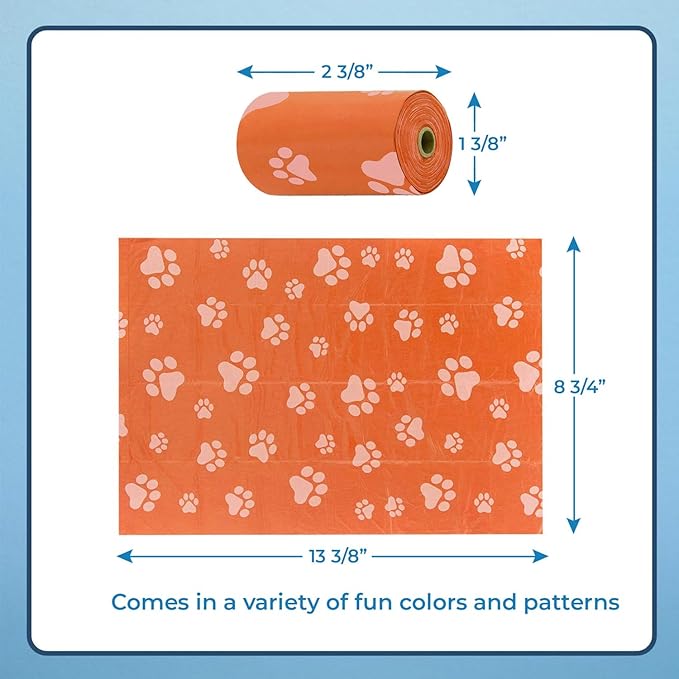Best Pet Supplies Dog Poop Bags (150 Bags) for Waste Refuse Cleanup, Doggy Roll Replacements for Outdoor Puppy Walking and Travel, Leak Proof and Tear Resistant, Thick Plastic - Orange