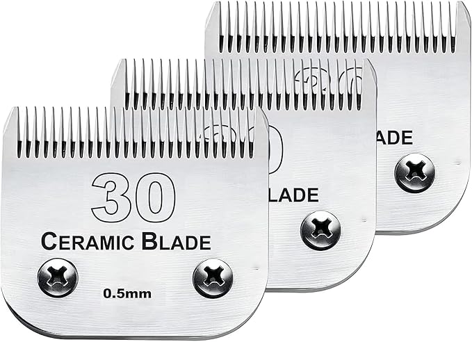 Audoc 3Pack #30 Blade Dog Grooming Clipper Replacement Blades Compatible with Wahl/Oster Dog Clippers,Detachable Ceramic Blade & Stainless Steel Blade,Size-30, 1/50-Inch Cut Length (64260)