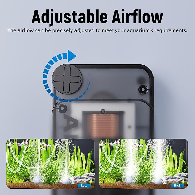 Fish Tank Air Pump,Ultra-Silent/Small Size/More Output Aquarium Air Pump 2w/57GPH/18Kpa,with Air Stone Bubbler,Adjustable Airflow,Dual Outlet,Suitable for 40-60 Gallon Fish Tank