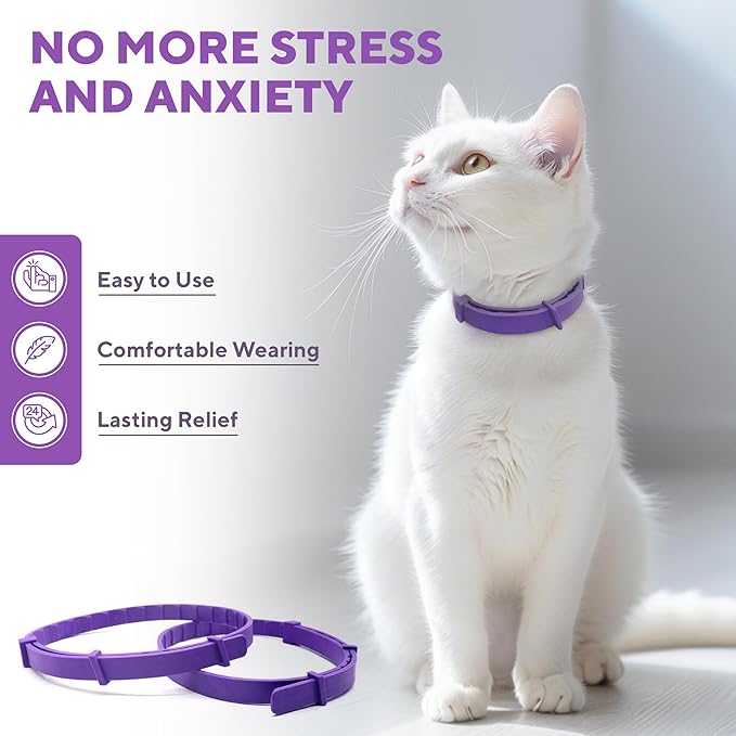 Cat Calming Collar & Pet Anti Anxiety Products - Feline Calm Pheromones Collars & Cats Stress Relief - Helps with Pee, New Zone, Aggression
